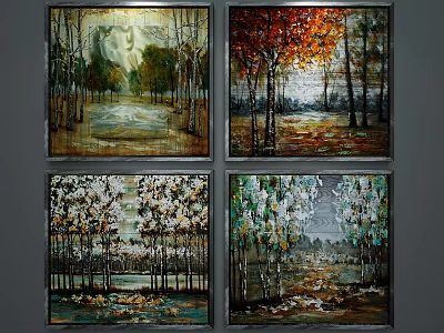 Framed Scenic Landscape Paintings With Seasonal Trees And Natural Scenery 3d model