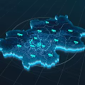 Digital Geographic Map With Illuminated Blue Outline And Green Data Markers