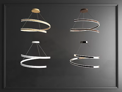 Modern Spiral Chandelier Designs With Metallic Finishes And White Accents Showcased In Black Frame 3d model