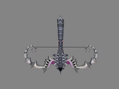 Fantasy Style Decorative Weapon With Ornate Metal Bow And Purple Accents 3d model