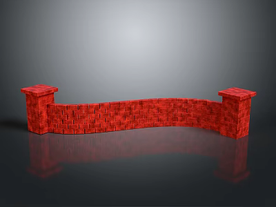 Curved Red Brick Wall With Square Pillars On Both Sides For Interior Design Element 3d model