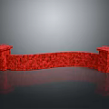 Curved Red Brick Wall With Square Pillars On Both Sides For Interior Design Element