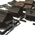 New Chinese Style Thatched House Rural Thatched House Bamboo House Wooden House Granary Wooden Boat 3d model