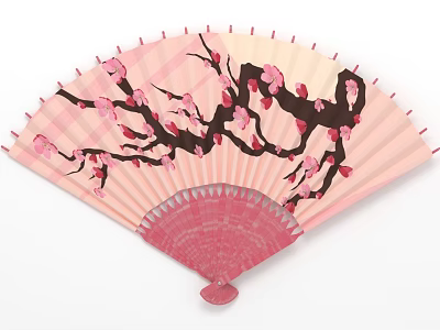 Pink Cherry Blossom Fan Hanging Decoration With Light Pink Frame And Floral Branch 3d model