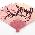 Pink Cherry Blossom Fan Hanging Decoration With Light Pink Frame And Floral Branch