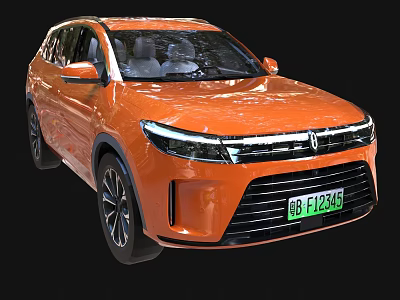 Orange SUV With Modern Design Green License Plate And Stylish Front View 3d model