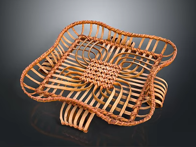 Square Shaped Woven Rattan Basket with Central Floral Pattern for Home Decor 3d model