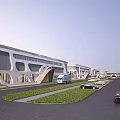 Modern Industrial Factory Exterior With Connected Buildings Green Areas Road And Logistics Vehicles