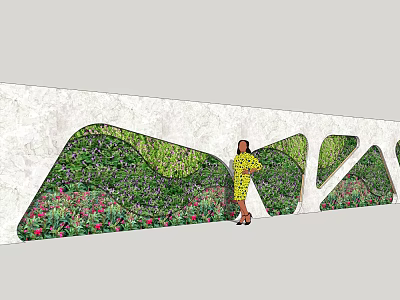 Modern Landscape Feature Wall Design With Green Vegetation And Pink Flowers 3d model