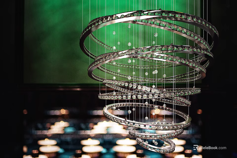 Modern Spiral Crystal Chandelier With Multiple Circular Rings And Crystal Decorations 3d model 