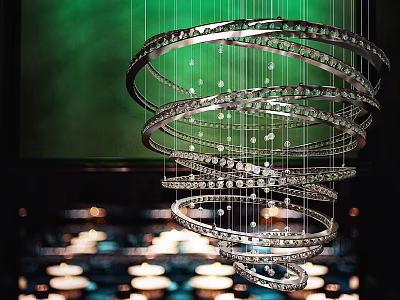 Modern Spiral Crystal Chandelier With Multiple Circular Rings And Crystal Decorations 3d model