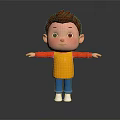 3D Game And Movie Character With Brown Hair Yellow Red Shirt Blue Pants Arms Outstretched
