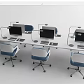 Modern Office Desk With Multiple Workstations Computers Desk Lamps And Ergonomic Chairs