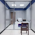 Modern Police Monitoring Room With Computer Desk Office Chair Lockers And Wall Decorations