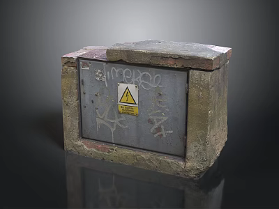 Industrial Electrical Box Enclosed In Brick Structure With Warning Sign And Graffiti 3d model