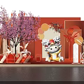 Tianhui Plaza 2022 New Year Photo Spot with Red Decorations Golden Tiger Head Lanterns Pillars