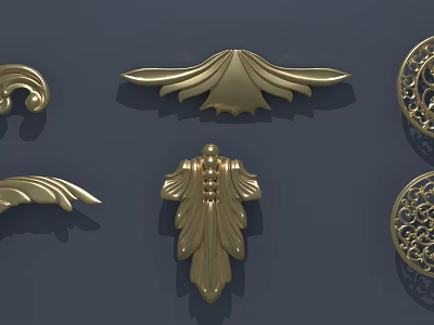 Intricate Golden Carved Decorations With Leaf Scroll And Floral Patterns 3d model