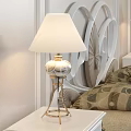 White Double Bed with Carved Headboard Nightstands and Table Lamps on Light Wall with Lines