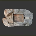 Ancient Ceramic Relic With Irregular Shape Textured Surface And Red Brown Blue Hues 3d model