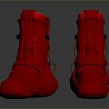 Functional Black Everyday Boots With Red Top And Adjustable Straps 3d model