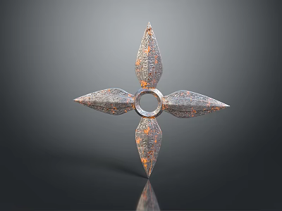 Decorative Metal Throwing Weapon with Four Blades and Central Ring 3d model