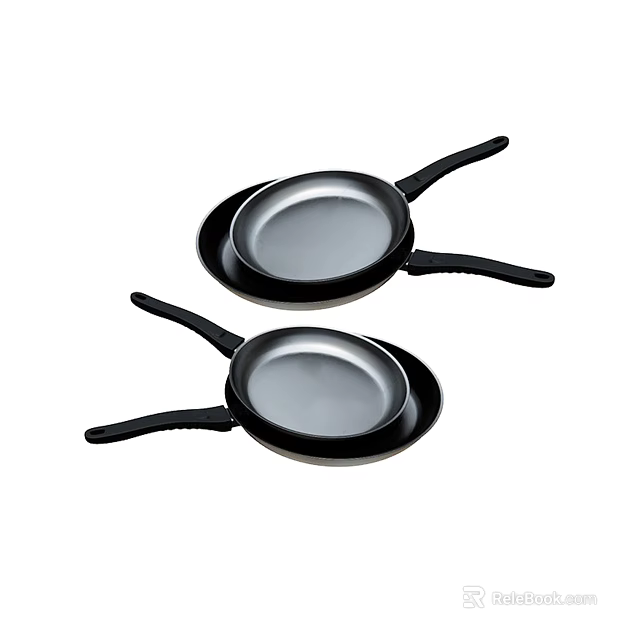 Non Stick Frying Pans Set of Three With Black Handles For Kitchen Cooking 3d model 
