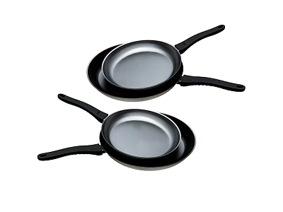 Non Stick Frying Pans Set of Three With Black Handles For Kitchen Cooking 3d model