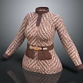 Elegant High Neck Knitted Sweater With Woven Pattern Brown Belt Gold Buckle Pockets