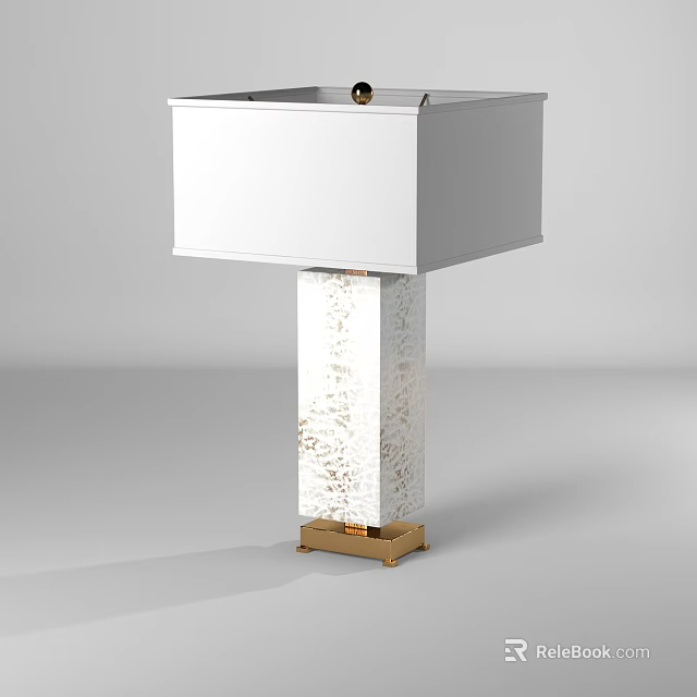 Modern Table Lamp With White Square Lampshade Textured Column And Gold Base 3d model