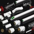 Various Blue Plumbing Pipes And Fittings With Plastic Tubes Metal Valves And Connectors