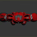 Red Mechanical Robot Game Movie Character With Horns And Armored Body In Standing Pose