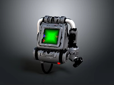Sci Fi Mechanical Device With Green Screen Display And Metallic Control Panel 3d model