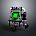 Sci Fi Mechanical Device With Green Screen Display And Metallic Control Panel