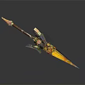 Fantasy Spear Weapon With Intricate Mechanical Design And Yellow Tip
