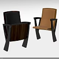 Two Modern Chairs With Wooden Panel Orange Seat Black Armrests And Stable Legs