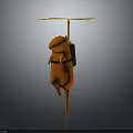 Cartoon Orange Creature Standing With Backpack And Yellow Helicopter Rotor On Head