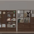 Modern Wooden Bookcases Interior Design With Books Decorative Items Sculpture Clock And Photo Frames