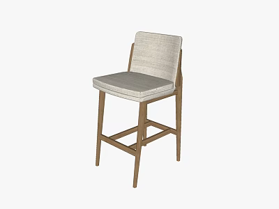 Modern Bar Stool With Wooden Frame Backrest And Light Gray Upholstered Seat 3d model