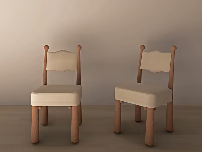 Two Kids Wooden Chairs with Beige Padded Seats Curved Backrests Simple Design for Children's Room 3d model