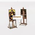 Musical Instruments and Art Supplies Featuring Wooden Easels with Mona Lisa Painting
