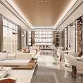 Modern Lounge Area With Plush Sofas Wooden Bookshelves And Warm Lighting