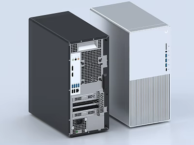 Black and White Desktop Computer Cases With Rear Ports Cooling Vents and Front Interfaces 3d model