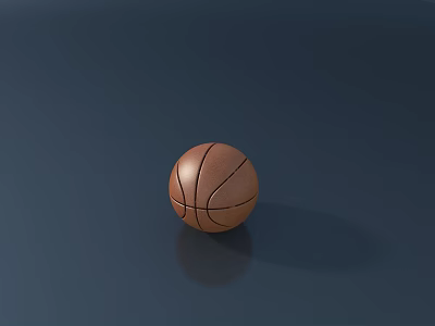 Brown Leather Basketball As Sports Equipment On Dark Colored Surface With Shadow 3d model