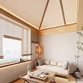 New Chinese-style Log Japanese-style Study Tea Room Loft 3d model