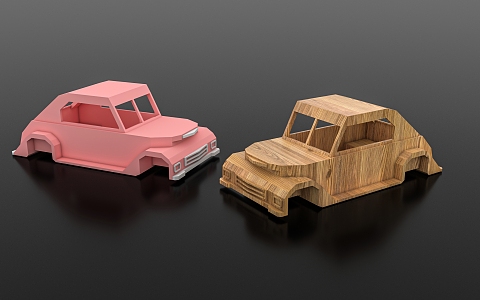 Car toy ornaments classic car game scene clock-in point to take photos children's playground park wood products bamboo products decoration 3d model