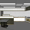 Modern Restaurant Interior With Open Layout Wooden Railings Gray Walls And Ceiling Lights