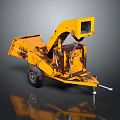 Yellow Industrial Wood Chipper with Trailer Design Rusty Surface and Wheels 3d model