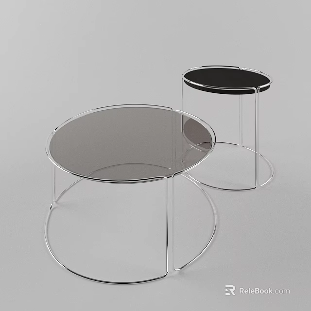 Two Round Tables With Transparent Metal Frames And Gray Black Tabletops 3d model