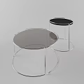 Two Round Tables With Transparent Metal Frames And Gray Black Tabletops 3d model