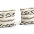Two Beige Woven Pillows with Dark Geometric Patterns and Striped Design Details